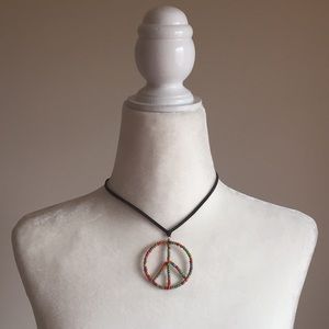 Seed Bead Wire Peace Sign Necklace